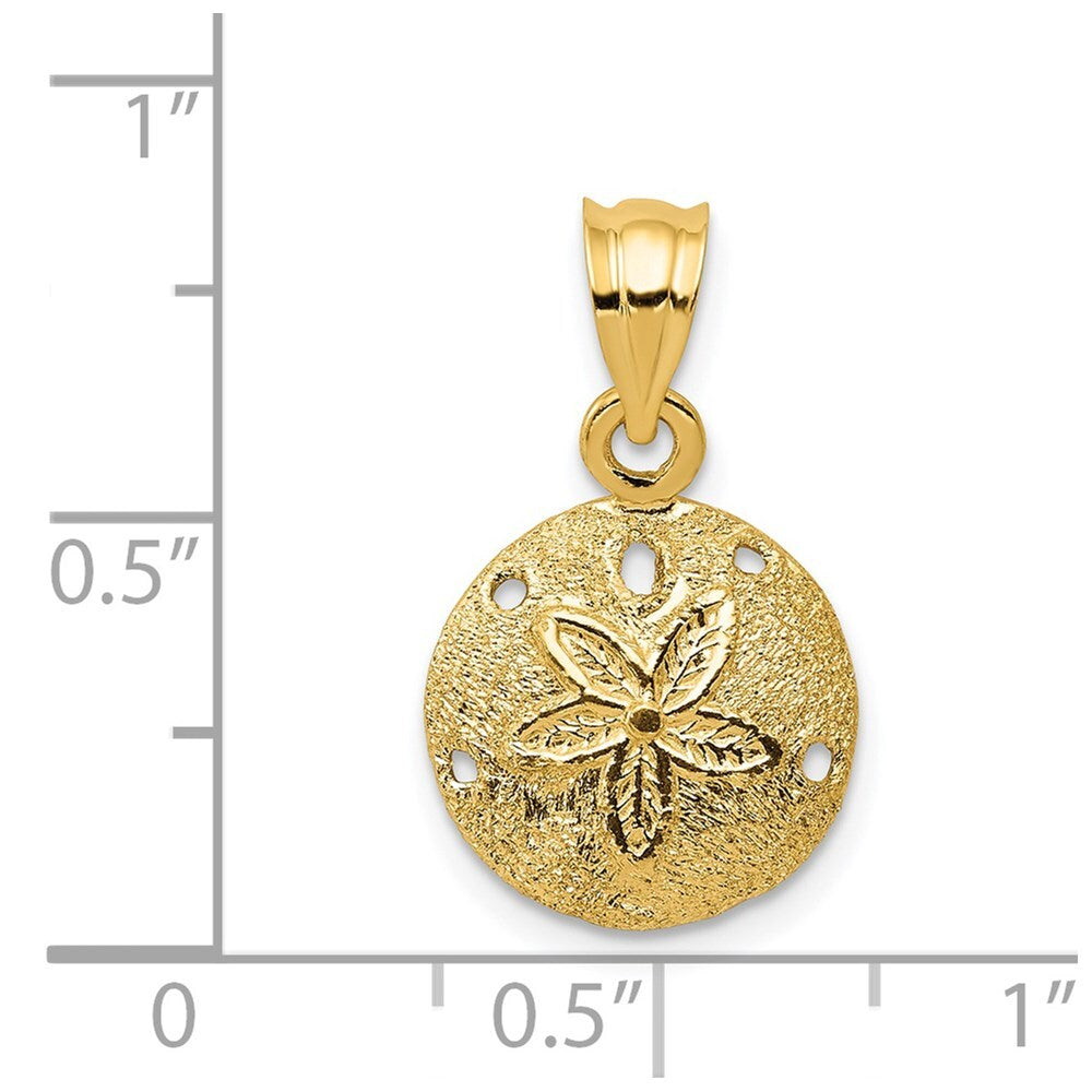 14k Yellow Gold Solid Polished Laser-Cut Sand Dollar Pendant for Women