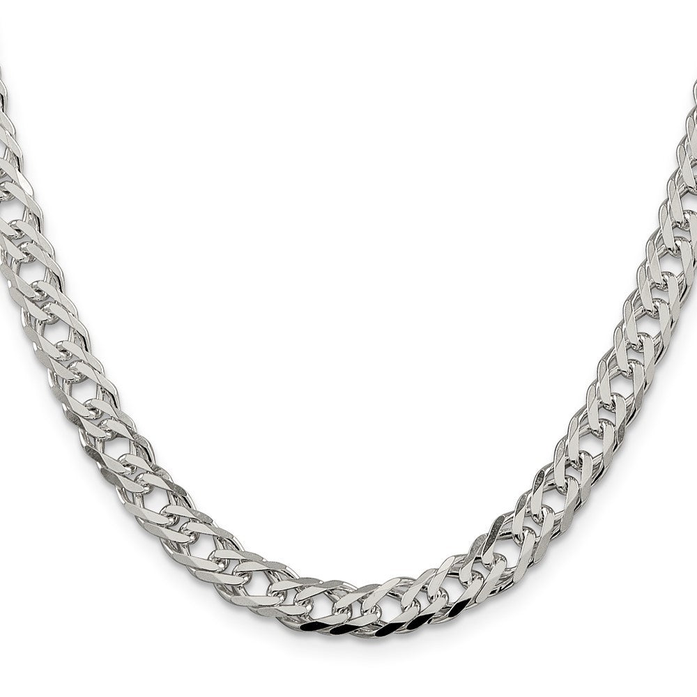 Sterling Silver 6.25mm 6 Side Diamond-Cut Flat Double Curb Chain Necklace