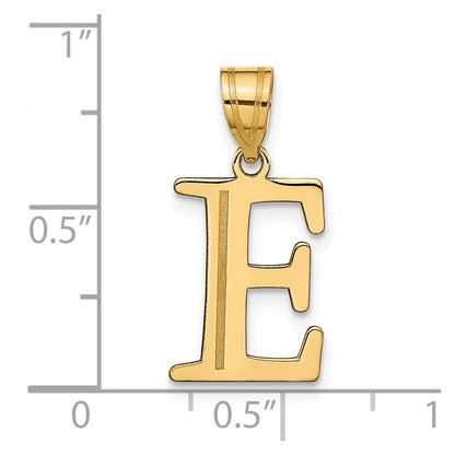 14k Yellow Gold Polished Etched Letter E Initial Pendant for Women