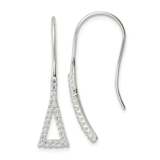 Sterling Silver Polished Triangle Cubic Zirconia Dangle Earrings