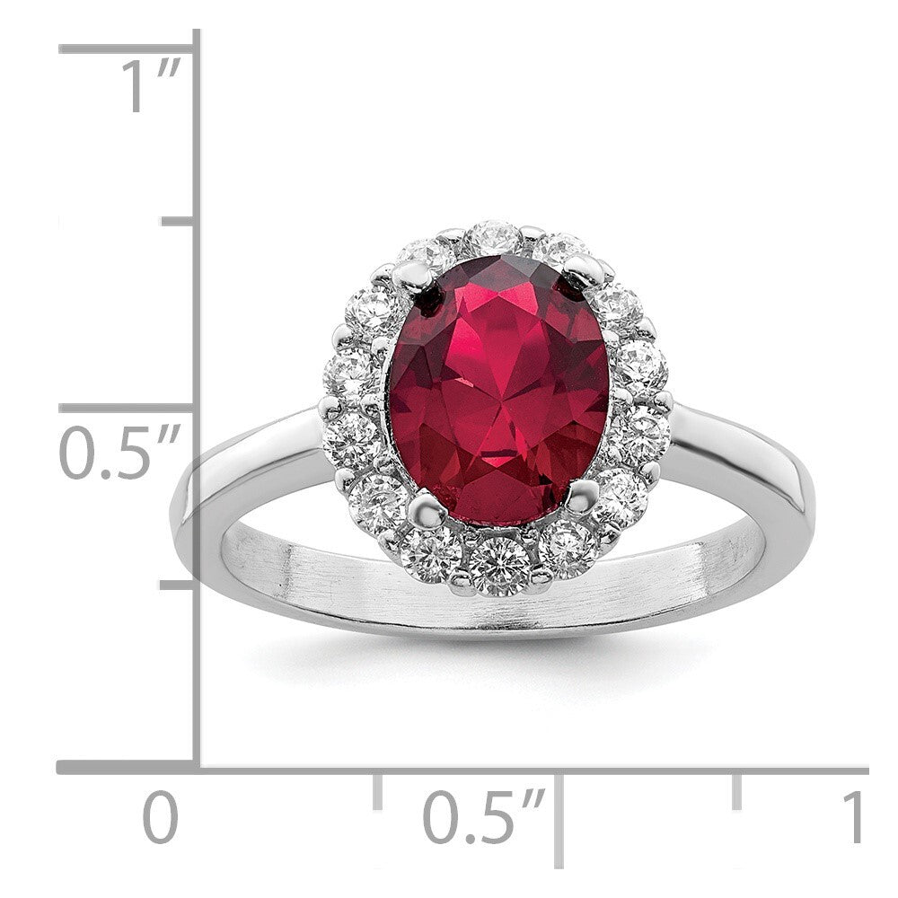 Sterling Silver Polished Rhodium-plated Red and Clear CZ Ring Size 8