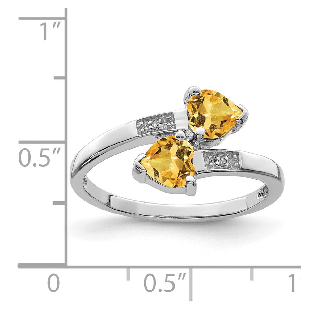 Sterling Silver Rhodium Citrine & Diamond Heart Ring Size 8