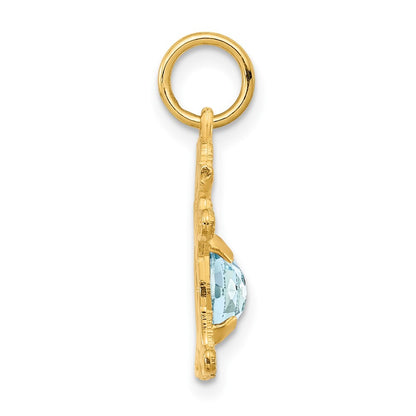 14k Yellow Gold Girl 6x4 Oval Genuine Aquamarine-March Pendant for Women