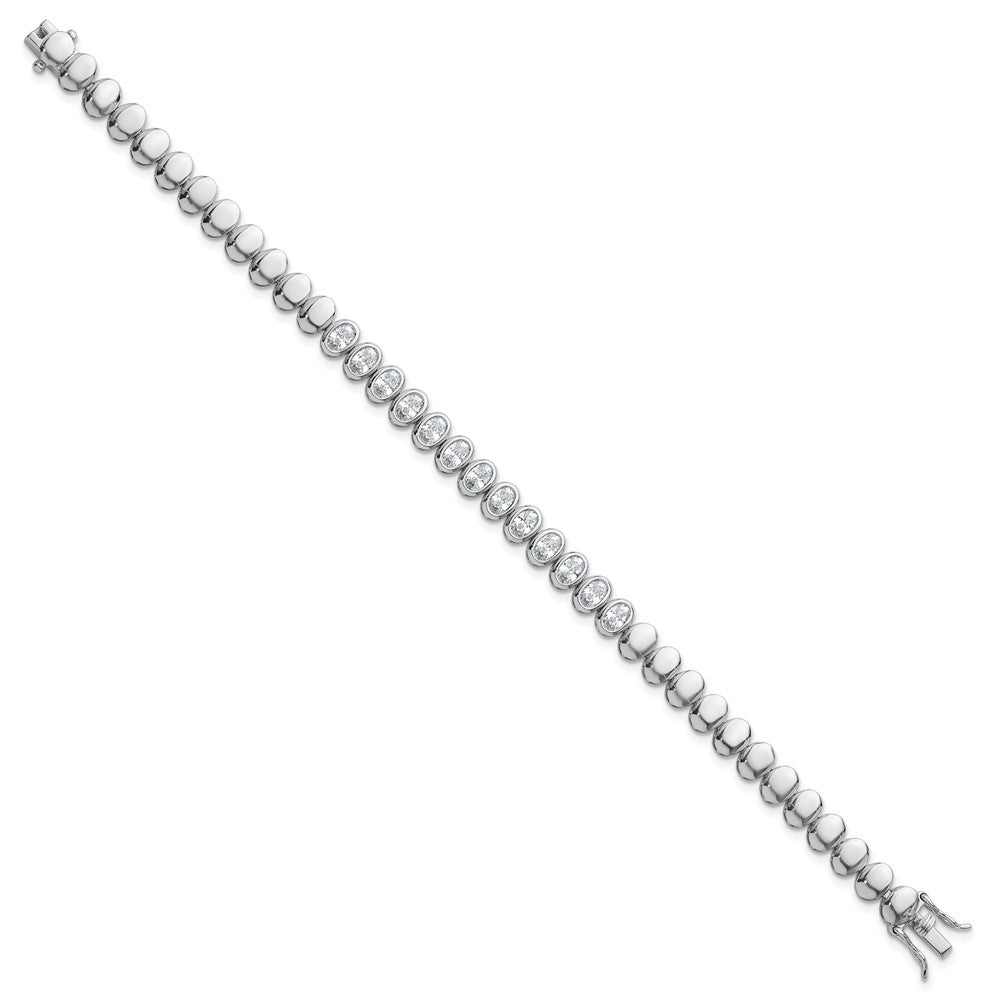 Sterling Silver Rhodium-plated Polished Oval Bezel CZ 7.25 Inch Bracelet