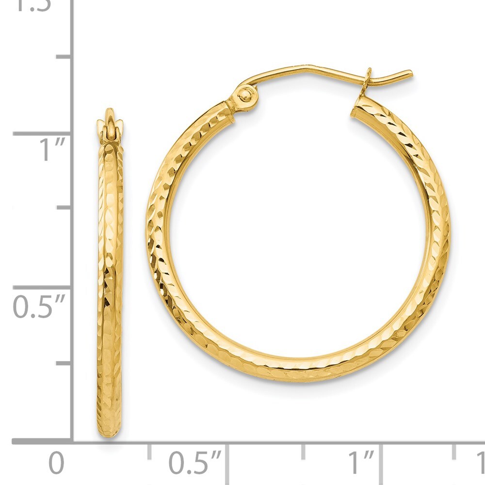 14k Yellow Gold Diamond-cut 2mm Round Tube Hoop Earrings Gift for Women