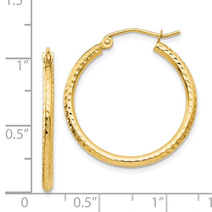 14k Yellow Gold Diamond-cut 2mm Round Tube Hoop Earrings Gift for Women