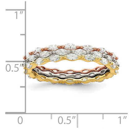 Sterling Silver Rose & Gold-tone Marquise CZ Eternity 3 Ring Set Size 8