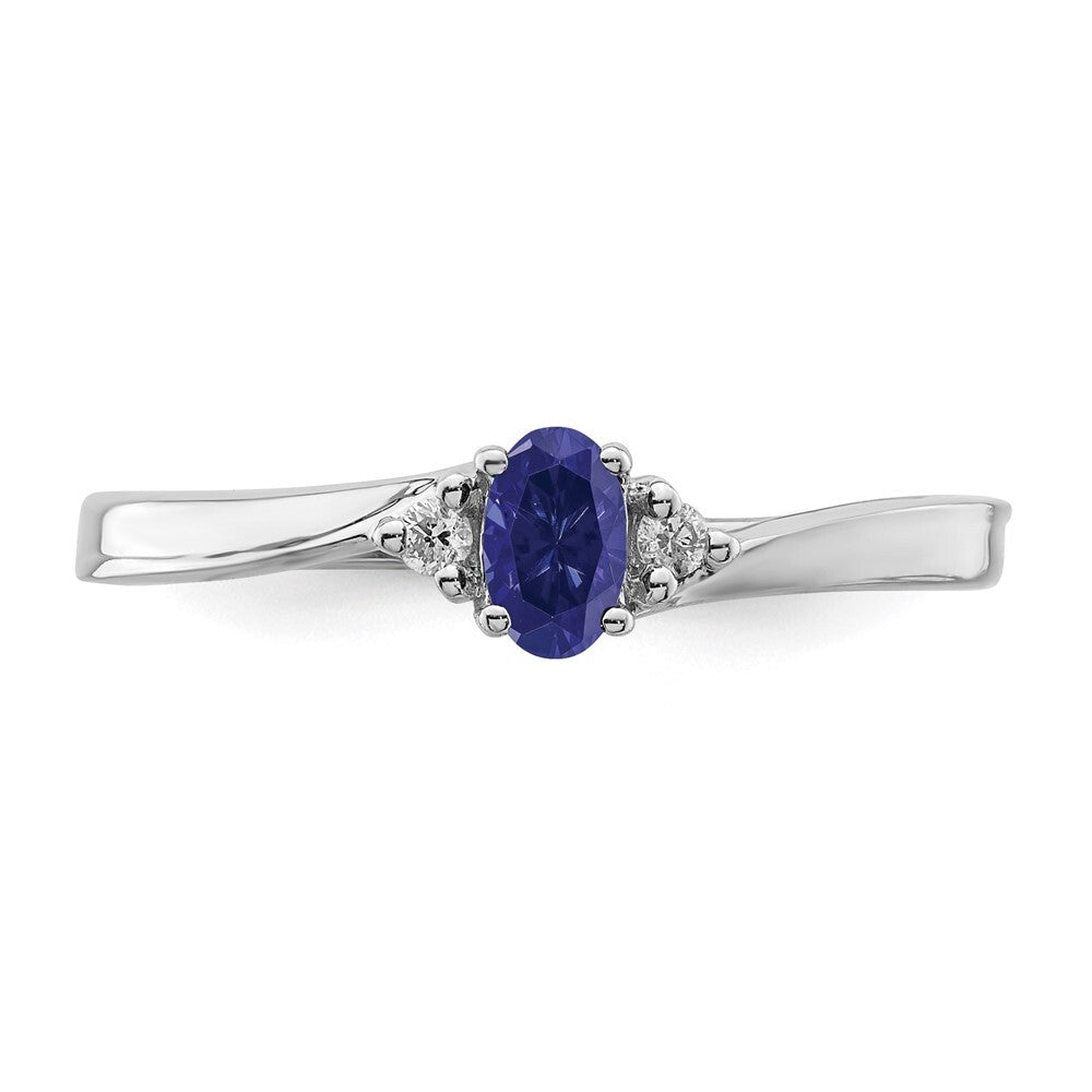 Sterling Silver Rhodium DiamonDiamond-Cutreated Blue Sapphire Birthstone Ring