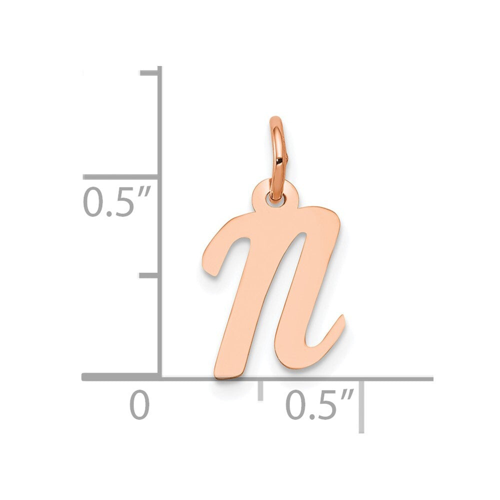 14k Rose Gold Small Script Letter N Initial Charm Pendant for Women