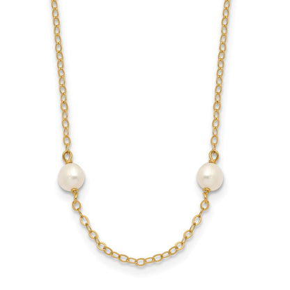 14k Yellow Gold 4-5mm White Freshwater Cultured Pearl 8-Station 16 inch Necklace
