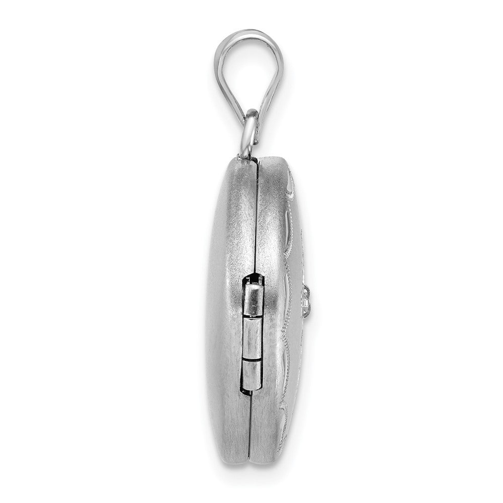Sterling Silver Brushed Diamond-cut 1/20 Ct Diamond Cross 20mm Round Locket