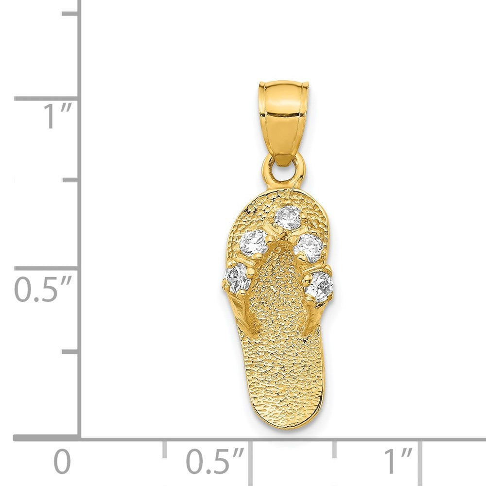 14k Yellow Gold 3D April/Cubic Zirconia Birthstone Flip Flop Pendant