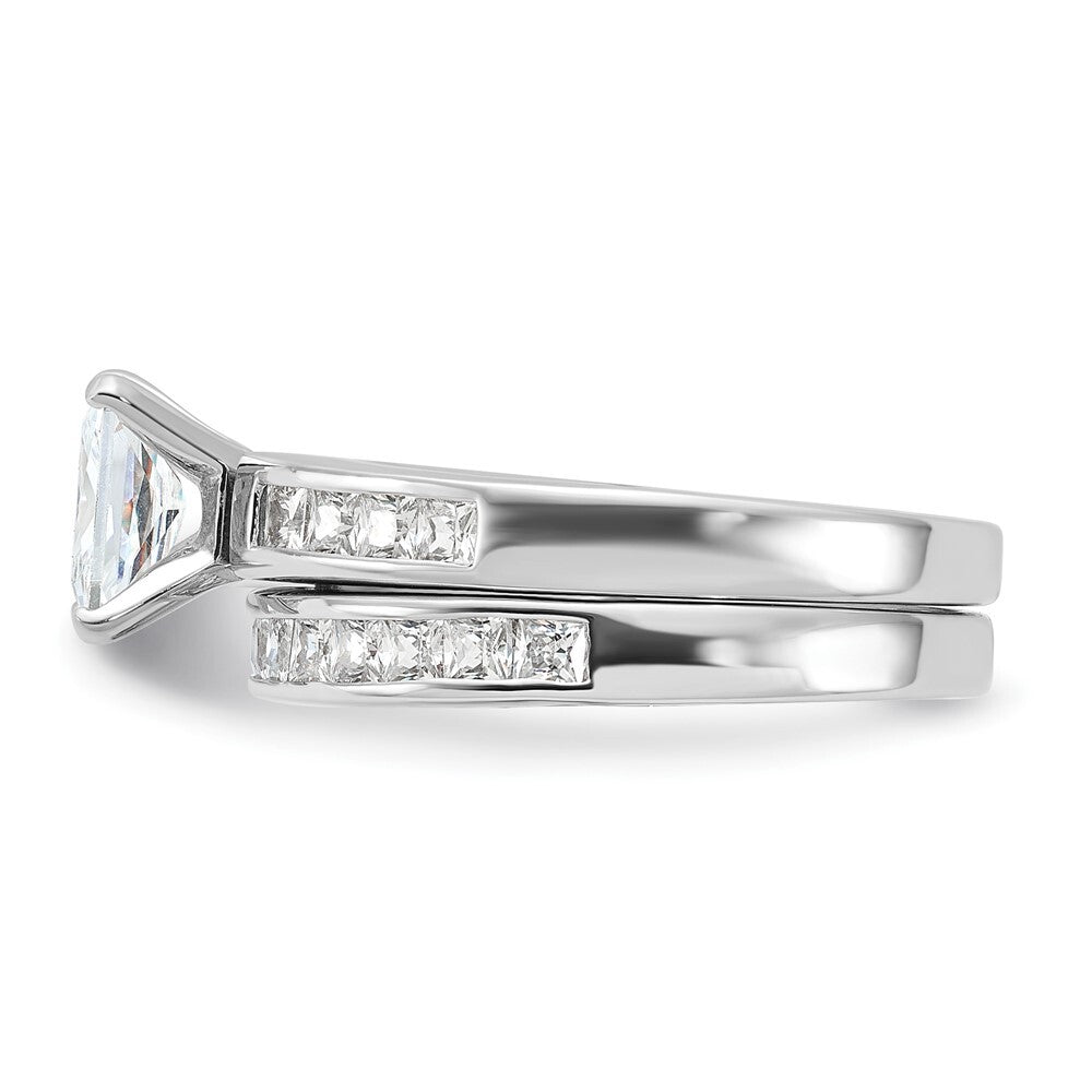 Sterling Silver Rhodium-plated 2-Piece Cubic Zirconia Wedding Set Ring Size 7