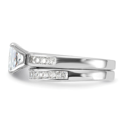 Sterling Silver Rhodium-plated 2-Piece Cubic Zirconia Wedding Set Ring Size 7