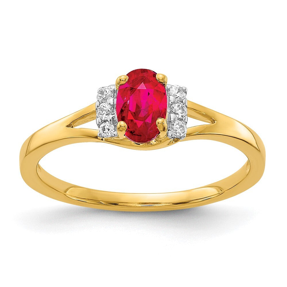 14K Yellow Gold Diamond and Oval Ruby Ring Size 7