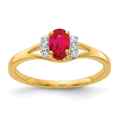 14K Yellow Gold Diamond and Oval Ruby Ring Size 7