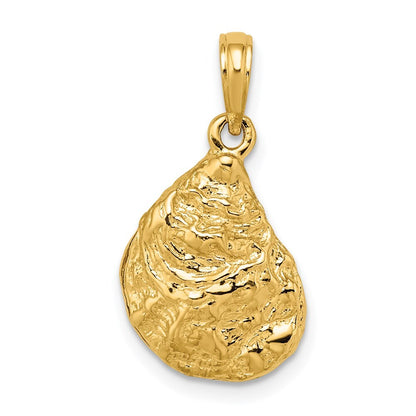 14k Yellow Gold 3-D Textured Oyster Shell Charm Pendant for Women