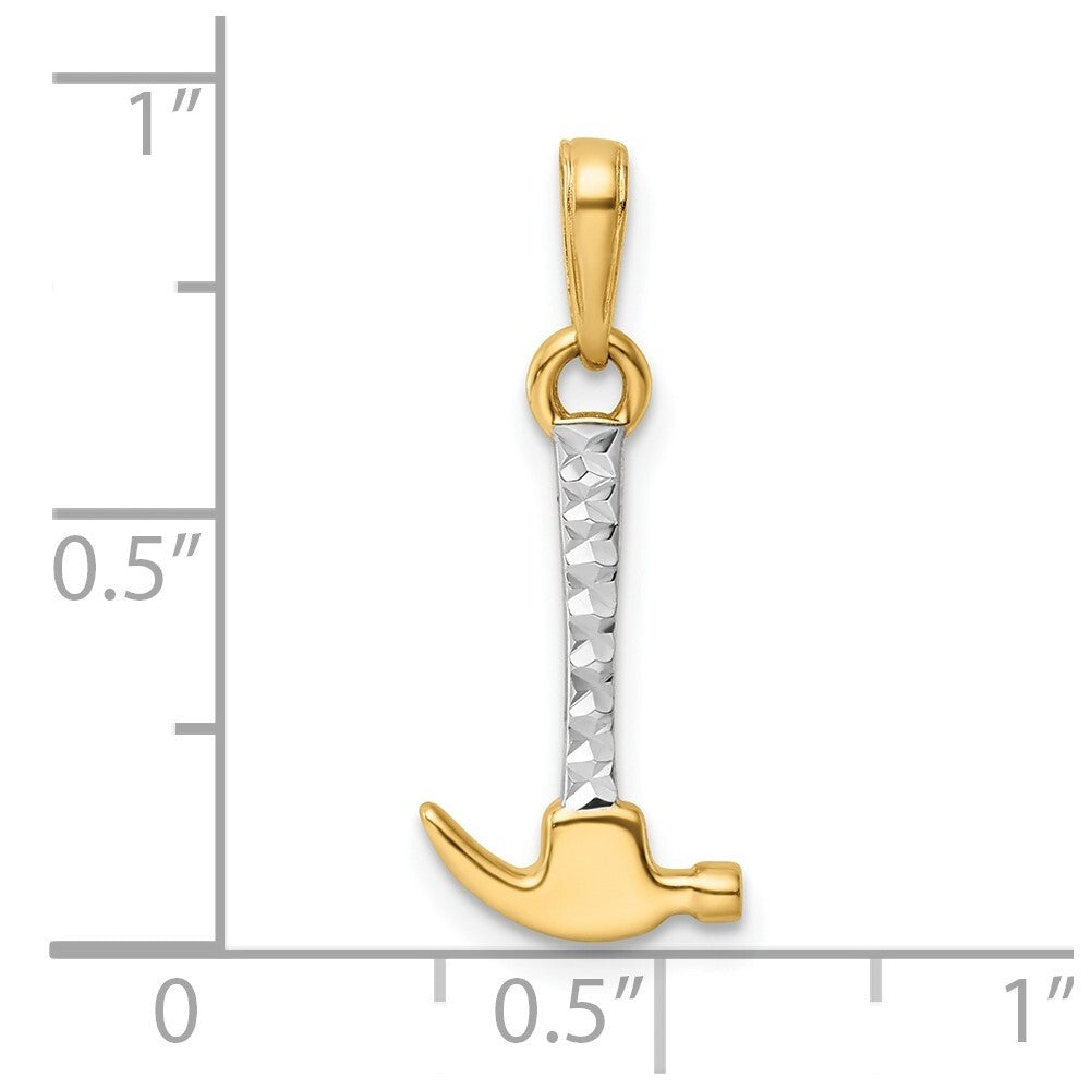 14k Yellow Gold and White Rhodium Diamond-Cut Hammer Pendant for Women