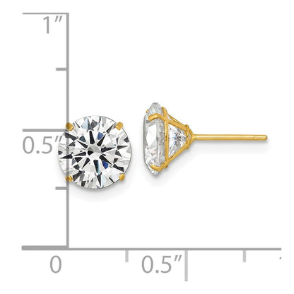 14k Yellow Gold Polished 8.00mm Round CZ Stud Earrings
