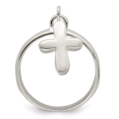 Sterling Silver Solid Cross Dangle Ring Size 8