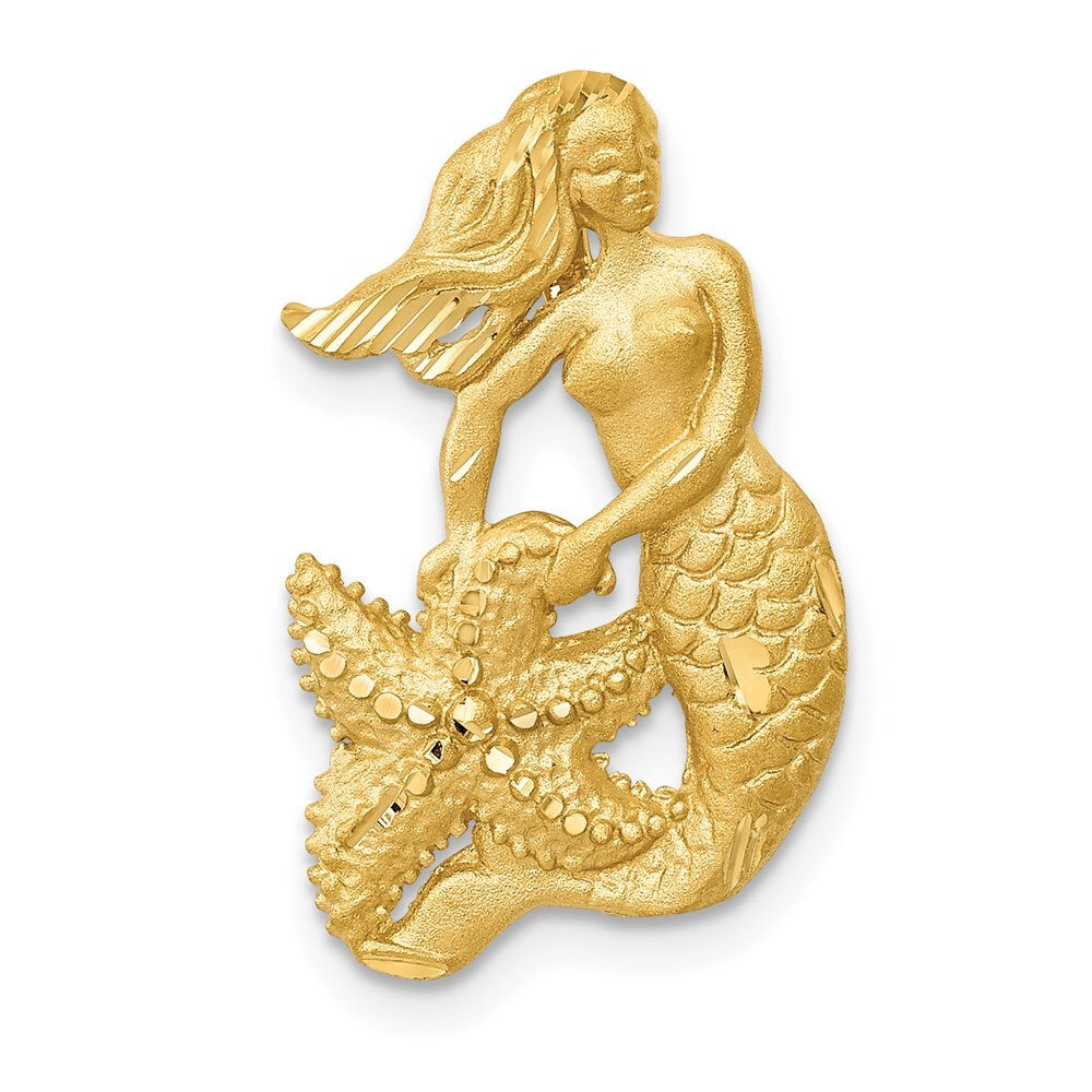 14k Yellow Gold Satin Diamond-cut Open-Backed Mermaid Pendant for Women