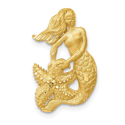 14k Yellow Gold Satin Diamond-cut Open-Backed Mermaid Pendant for Women