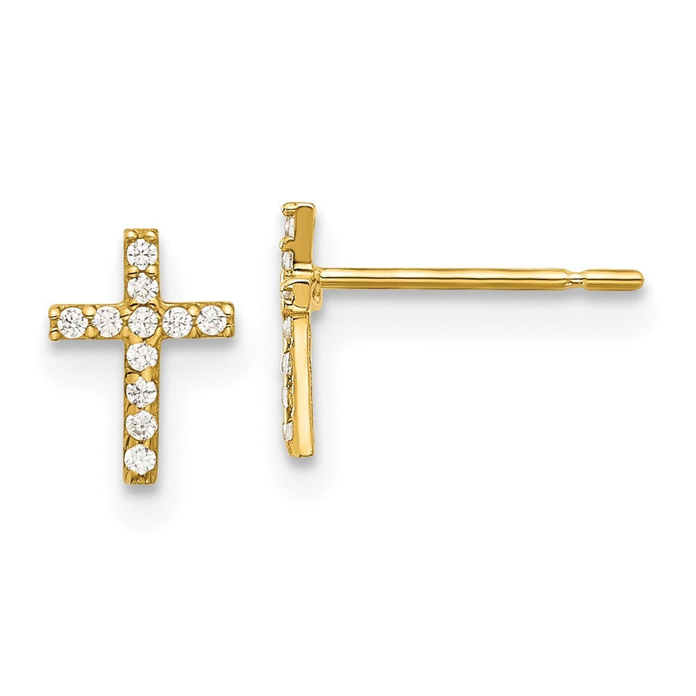 14k Yellow Gold Polished Cubic Zirconia Cross Stud Earrings Gift for Women