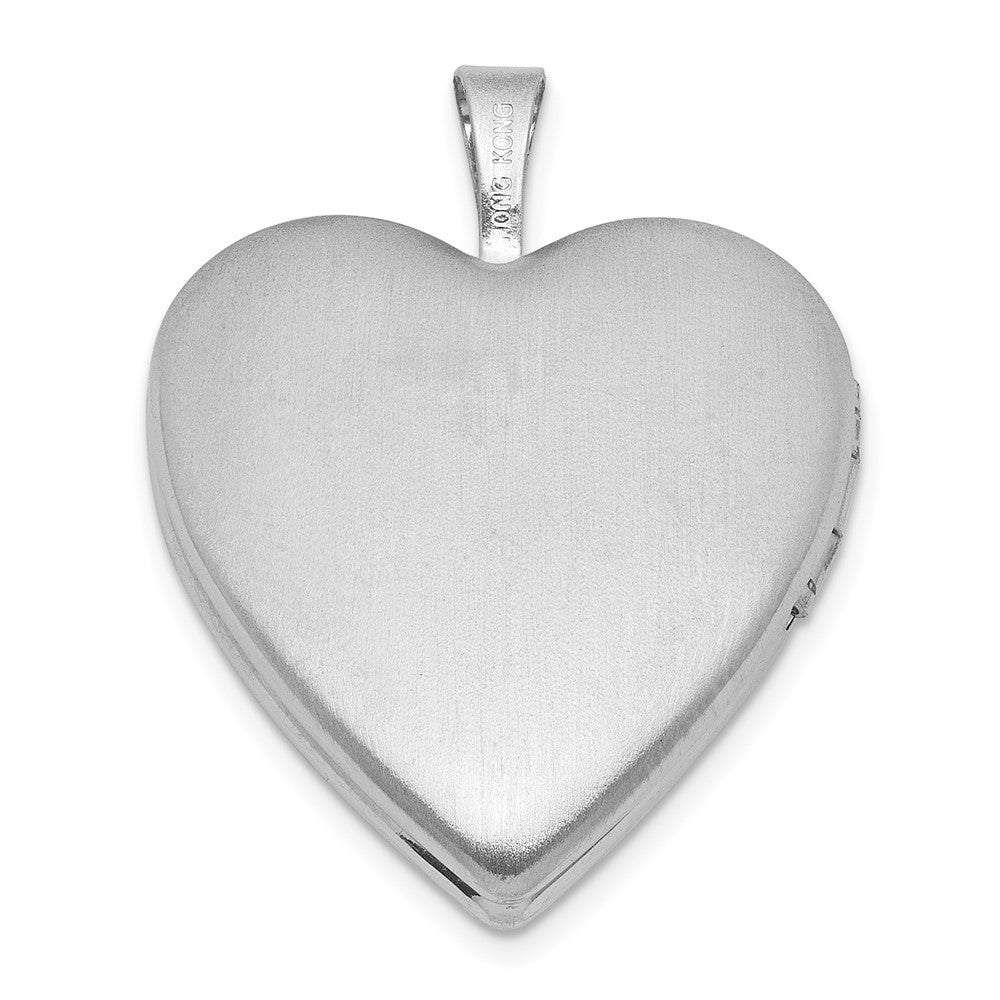 Sterling Silver Front Brushed Back Blue Cross Resin Cameo 20mm Heart Locket
