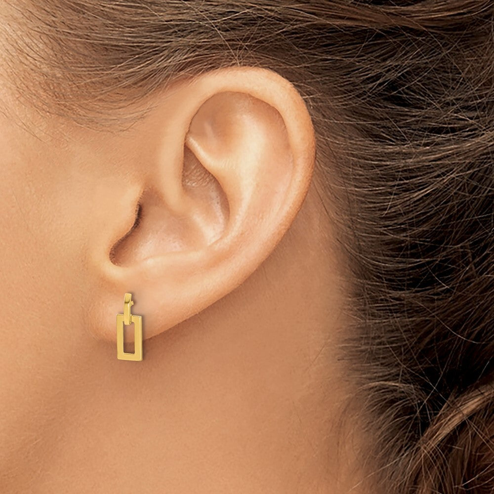 14k Yellow Gold Polished Rectangle Dangle Earrings Gift for Women