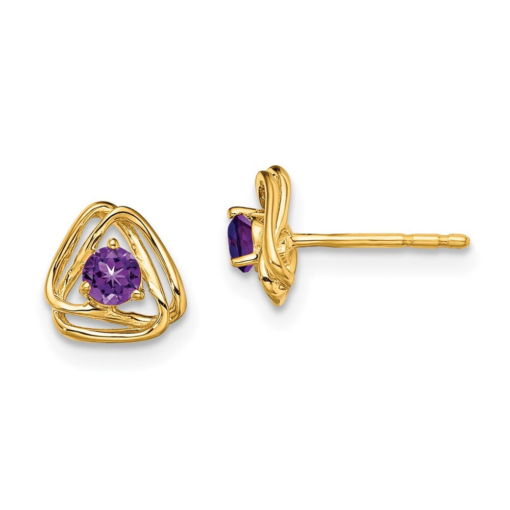 14k Yellow Gold Amethyst Stud Earrings Gift for Women