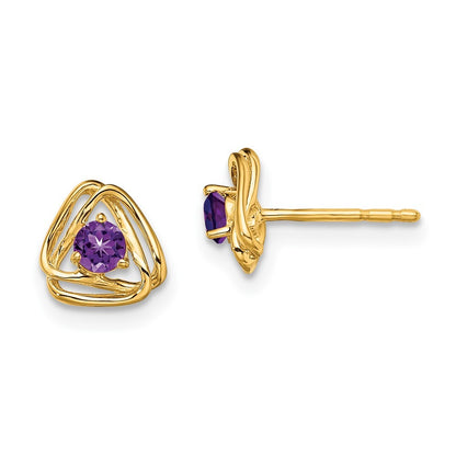 14k Yellow Gold Amethyst Stud Earrings Gift for Women