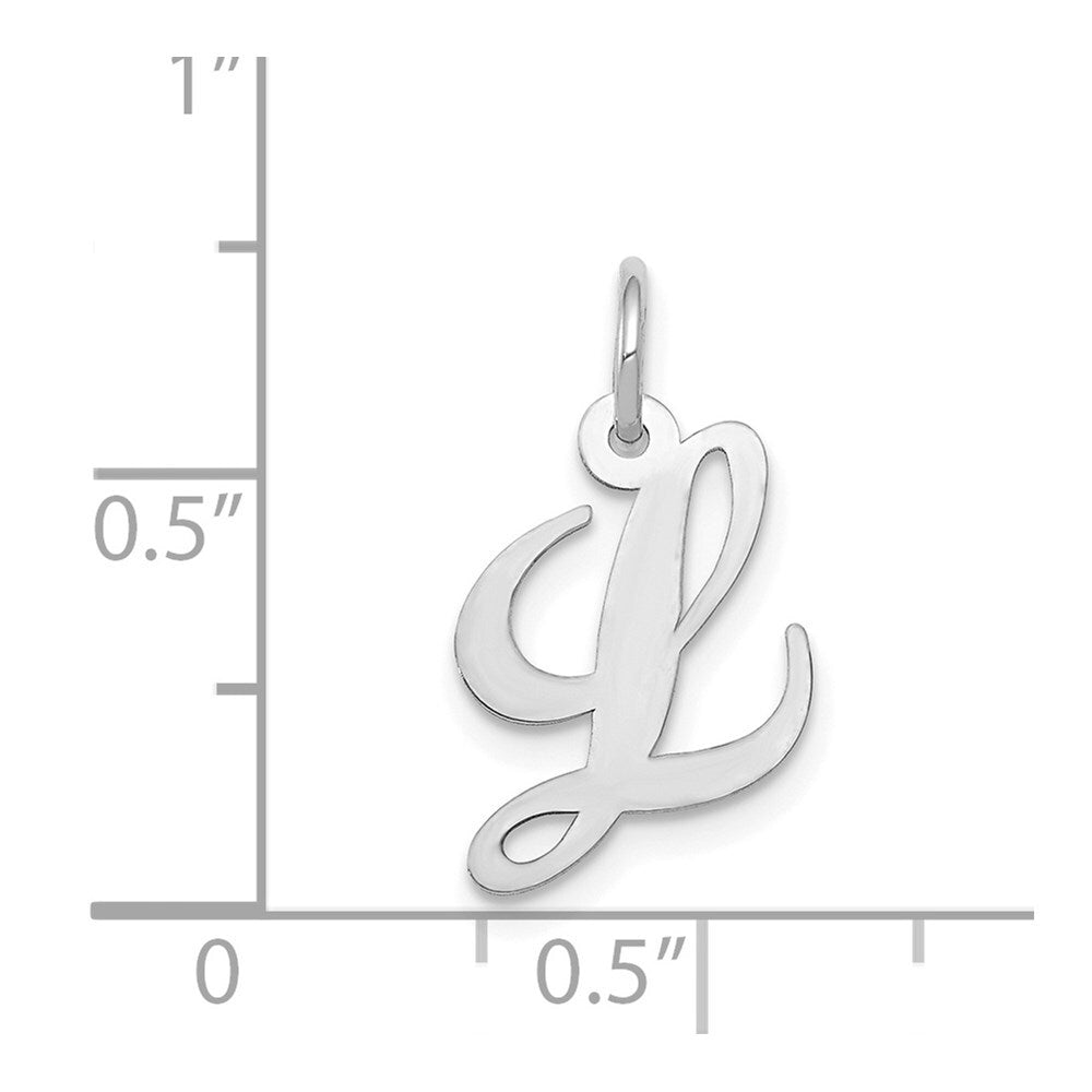 14k White Gold Small Fancy Script Letter L Initial Charm Pendant for Women