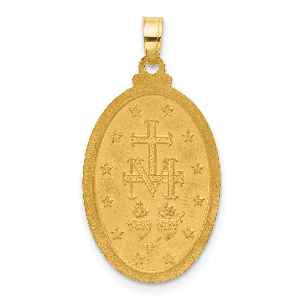 14k Yellow Gold with Rhodium Satin Polished Miraculous Medal Solid Oval Pendant