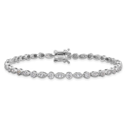 Sterling Silver Rhodium-plated Round/Marquise Pattern CZ 7.5in Bracelet