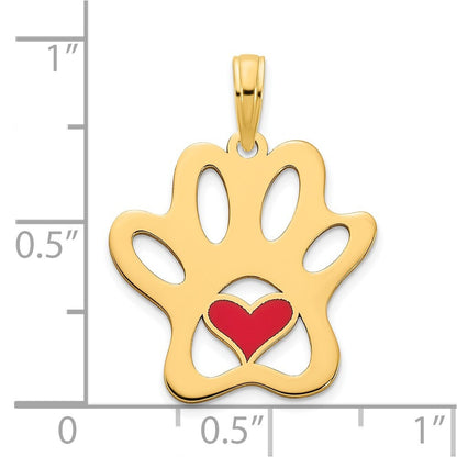 14k Yellow Gold Epoxy Paw Print with Heart Pendant for Women