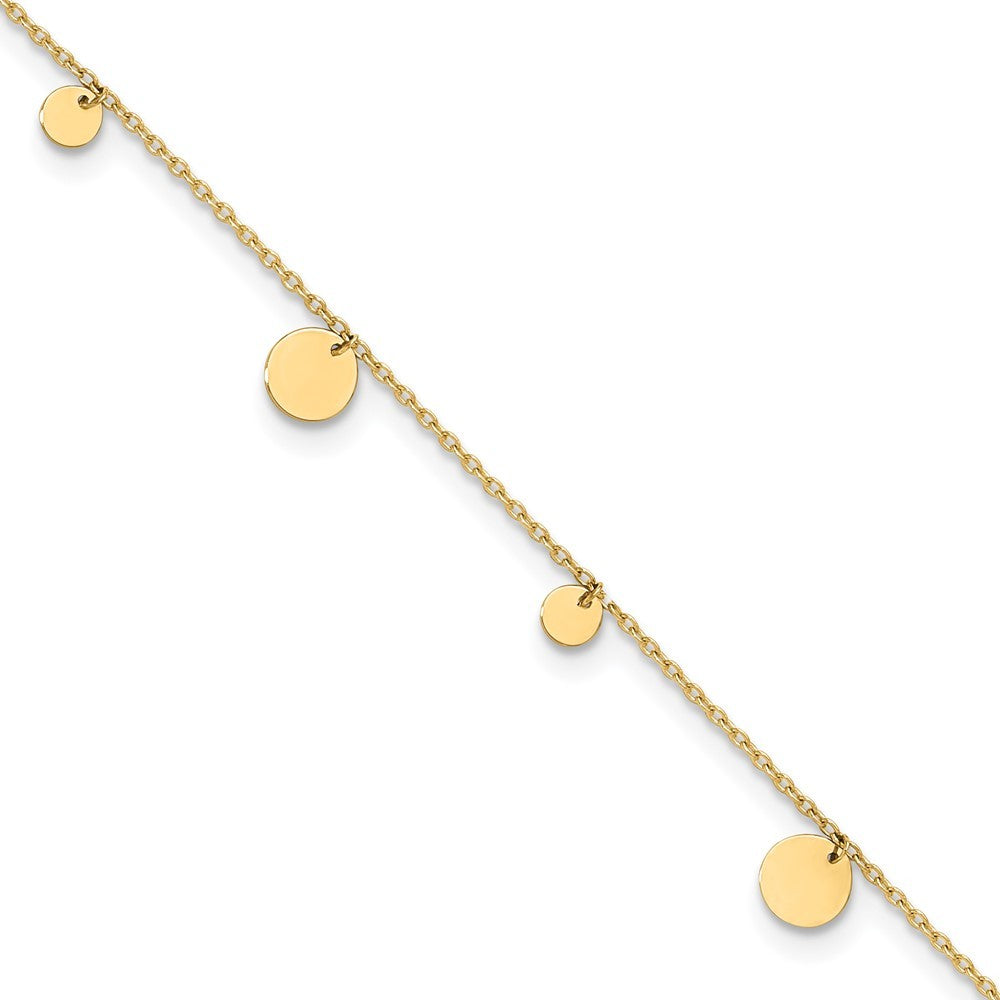 14k Yellow Gold Polished Circle Dangles 10" Anklet