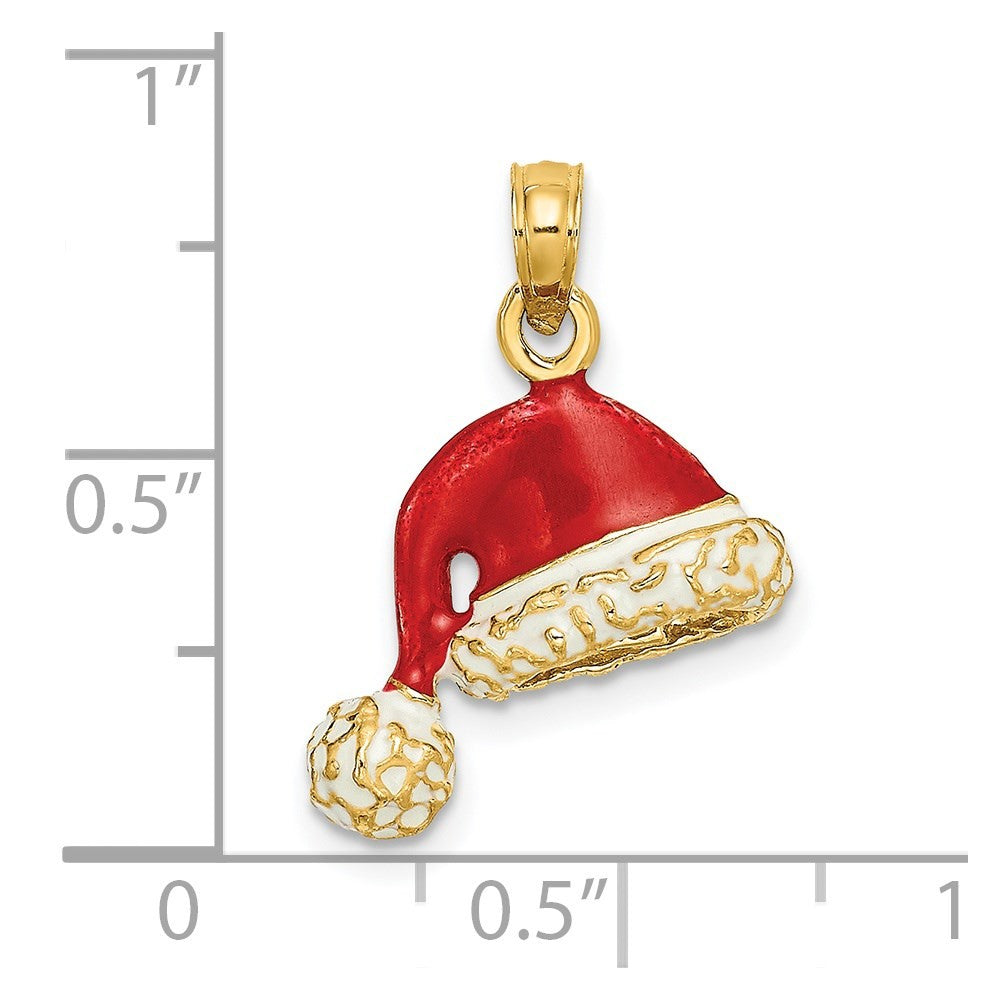 14k Yellow Gold 3-D Red and White Enameled Santa Hat Charm