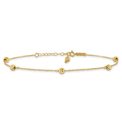 14k Yellow Gold Diamond-cut Beads 5-Station Bead Dangle Extender  10" Anklet