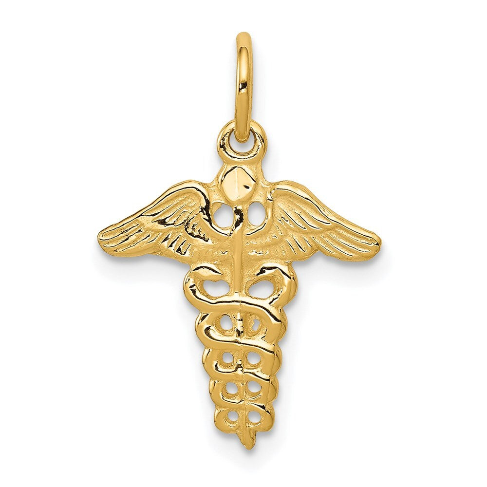 14k Yellow Gold Caduceus Charm Pendant for Women