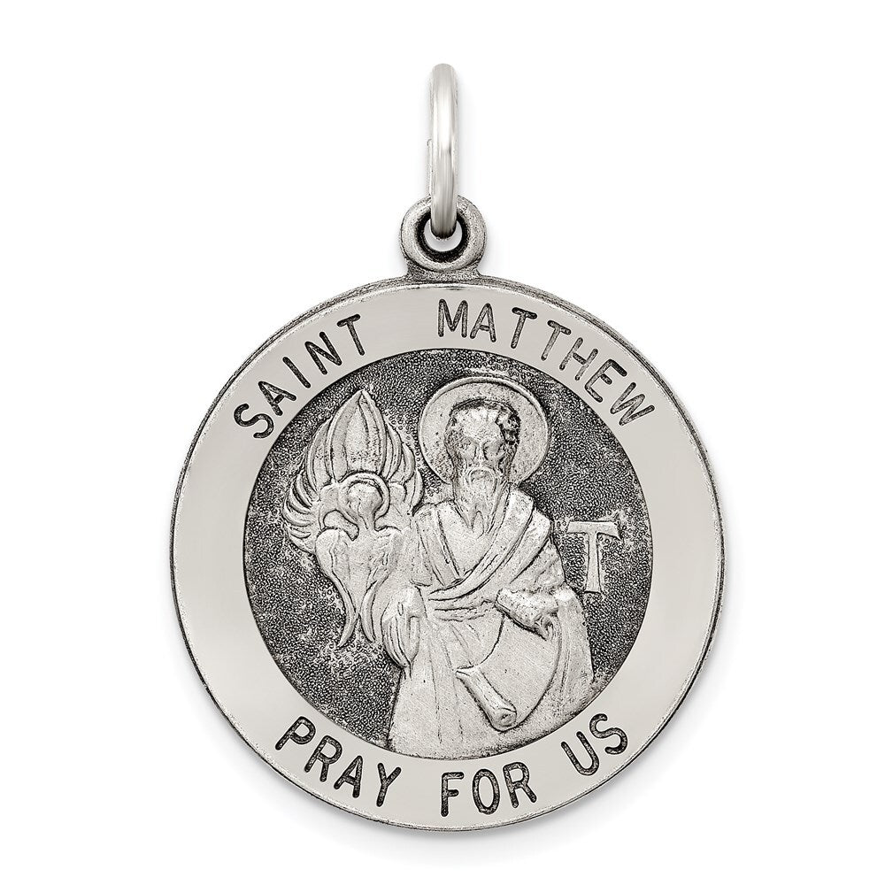 Sterling Silver Antiqued Saint Matthew Medal Pendant