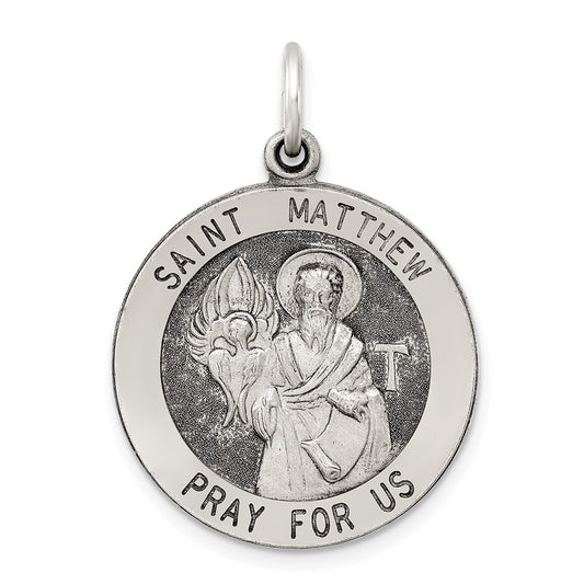 Sterling Silver Antiqued Saint Matthew Medal Pendant