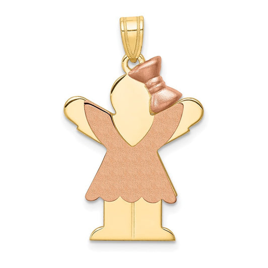 14k Two-Tone Gold Large Girl with Bow on Right Engravable Charm