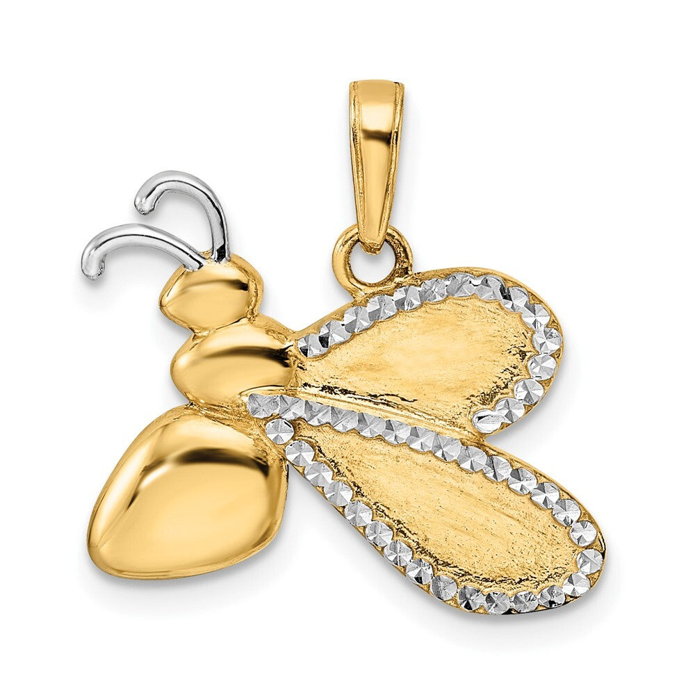 14k Yellow Gold White Rhodium Diamond-cut Bumblebee Pendant for Women