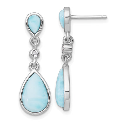 Sterling Silver Larimar and Cubic Zirconia Post Dangle Earrings