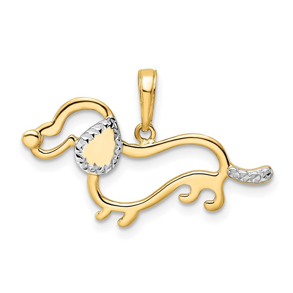 14k Yellow Gold and White Rhodium Diamond-cut Dachshund Pendant