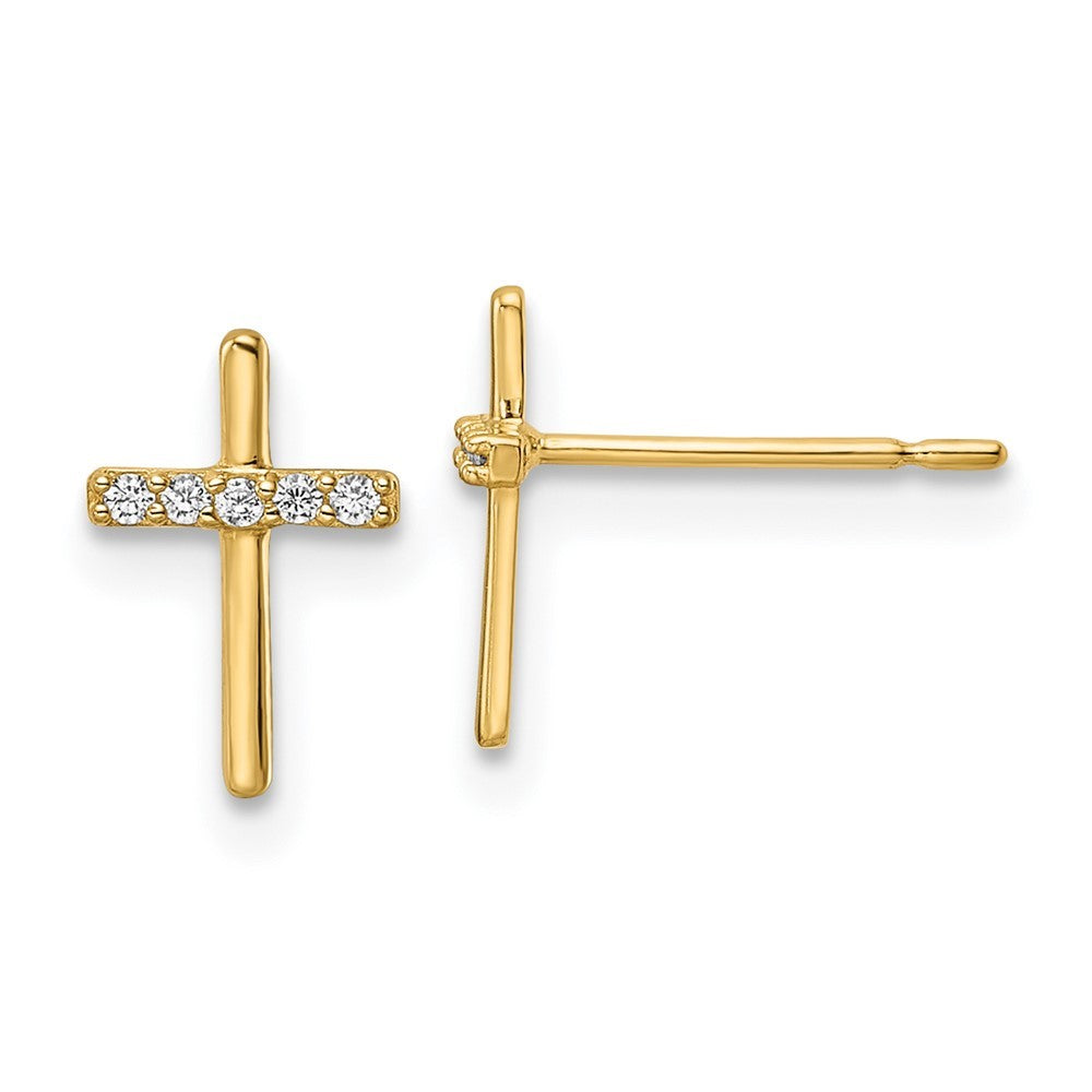 14k Yellow Gold CZ Cross Earrings