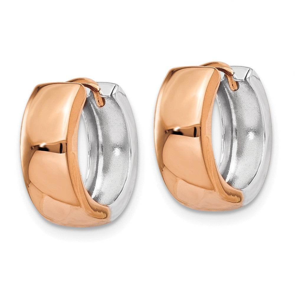 14k Two-tone Gold White and Rose Gold Hinged Hoop Earrings