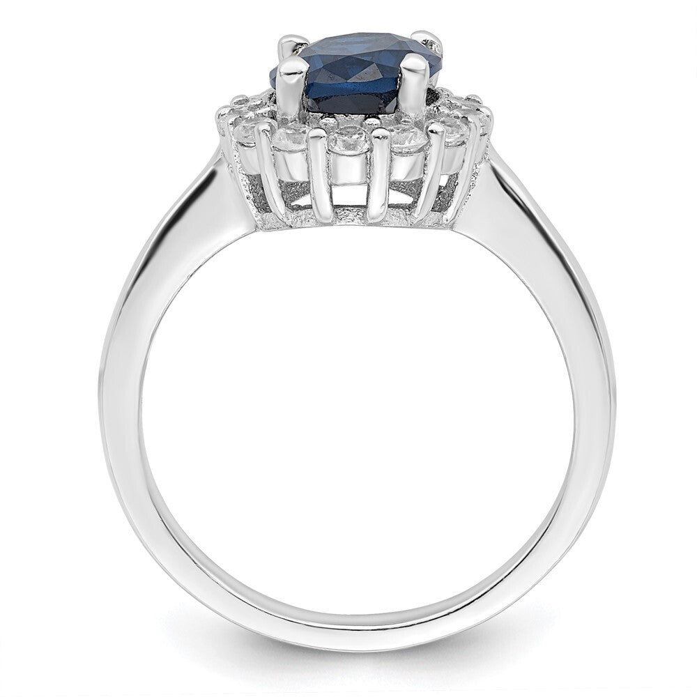 Sterling Silver Polished Rhodium-plated Blue and Clear CZ Ring Size 7