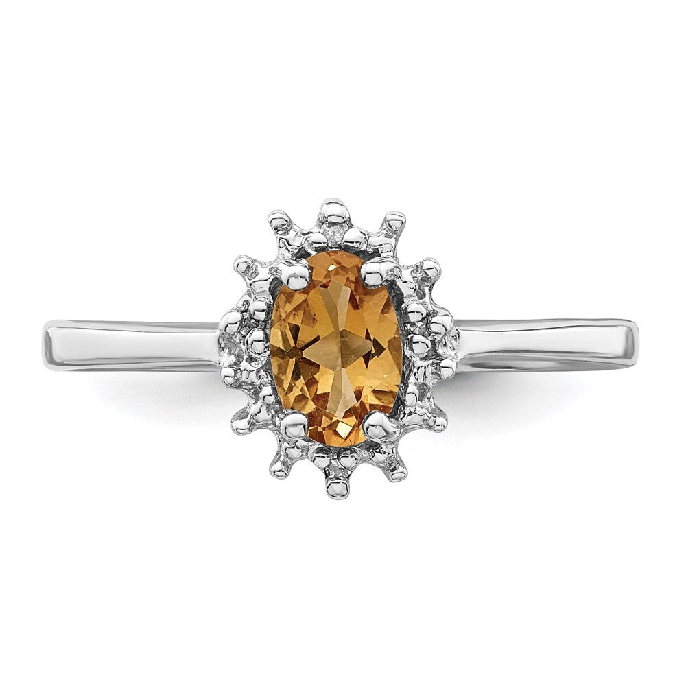 Sterling Silver Rhodium Citrine Diamond Ring Size 8