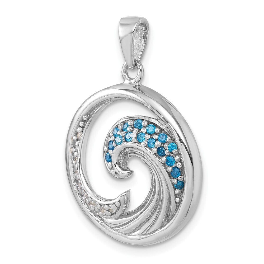 Sterling Silver Rhodium-Plated Polished Cubic Zirconia Wave Pendant